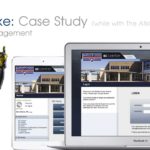 Bartlett Cocke case study featuring Intranet Project Management developed in collaboration with The Atkins Group. Includes visuals of a construction worker and screens showing the intranet interface on multiple devices.