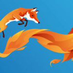 Illustration of a sleek orange fox with a flowing, flame-like tail on a gradient blue background