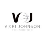 Vicki Johnson Foundation logo featuring a modern design with ‘VJ’ in bold black font and a stylized basketball element, accompanied by the foundation name in sleek typography on a white background