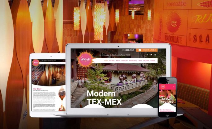 Acenar - Acenar website responsive design displayed on various devices with a vibrant interior restaurant backdrop highlighting its Modern Tex-Mex aesthetic