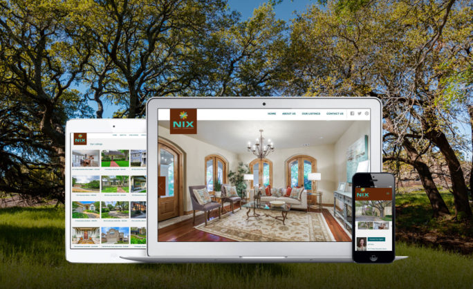 Nix Realty Company - Responsive design of Nix Realty Company website displayed on various devices, showcasing luxury real estate listings with a nature-inspired background