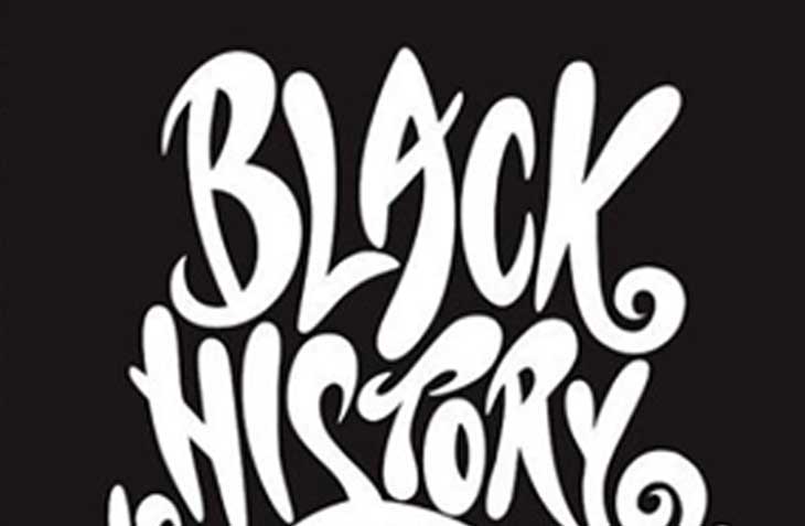 Black History text in bold artistic typography on a black background.