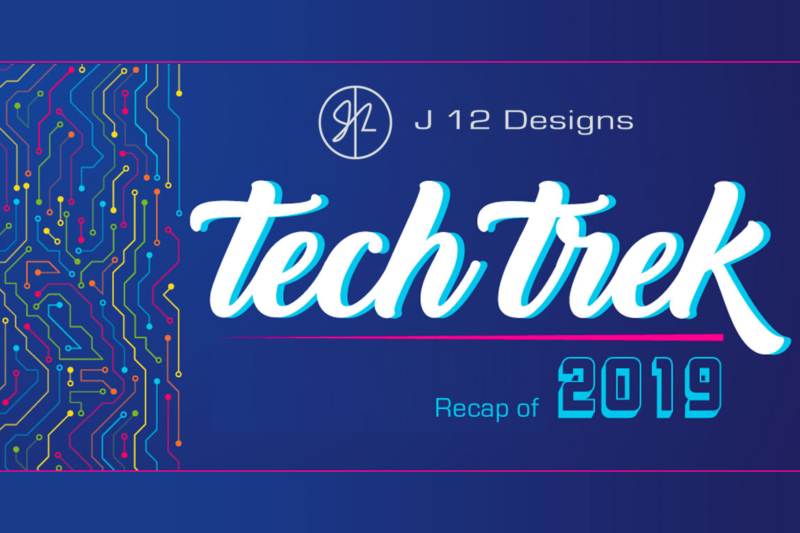 Tech Trek 2019 - A vibrant and futuristic event cover titled "Tech Trek: Recap of 2019," featuring a circuit-inspired design, highlighting technological advancements or milestones.